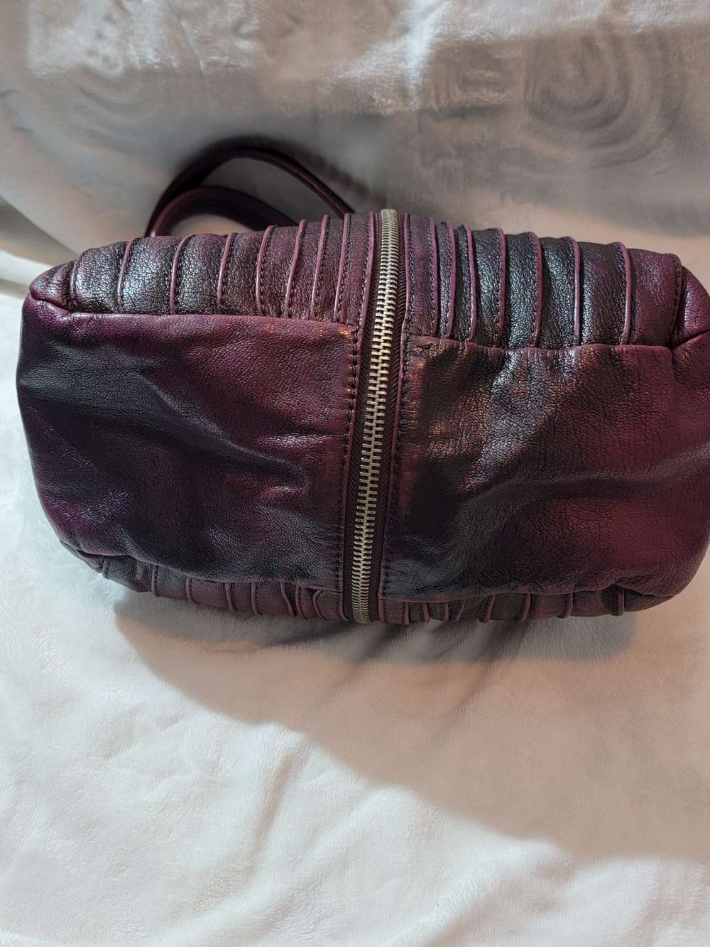 Plum Quilted Leather Shoulder Bag with Center Zip - Picture 8 of 12